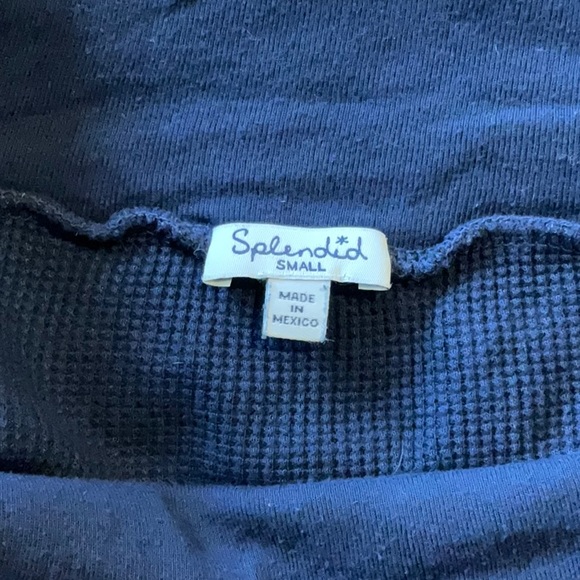 Splendid navy blue waffle off the shoulder Henley top - Picture 4 of 7